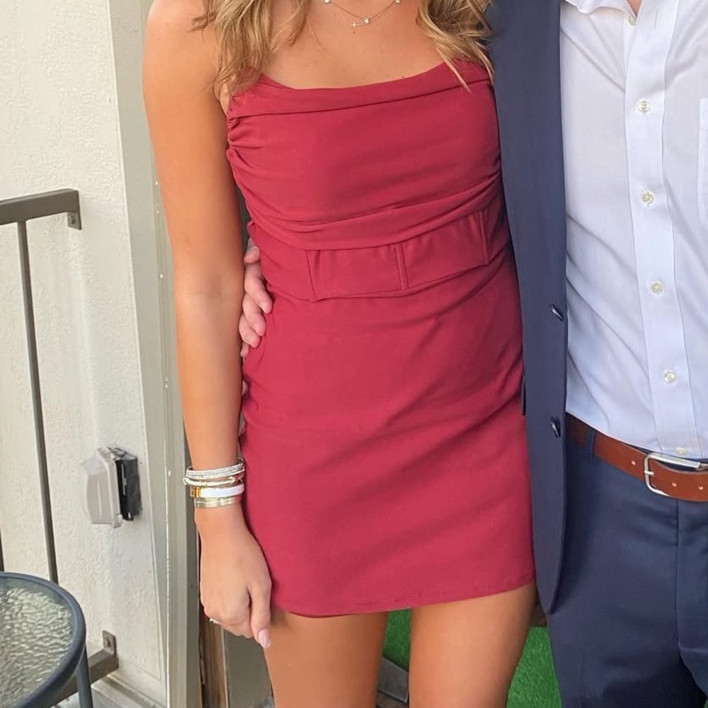 Elegant Maroon Crimson  Strapless Dress